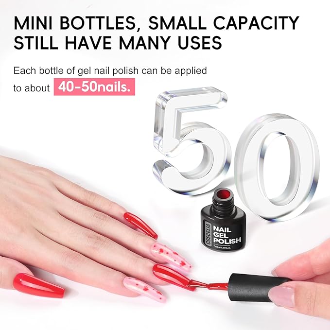 60PCS Gel Nail Polish Starter Kit, 7ml 55 Colors gel polish with 5pcs Top Base Coat Pink White Red Nude Green Blue Glitter Fall Colors Nail Polish Set Manicure Nail Art Kit DIY Gifts for Women