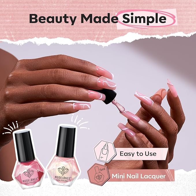 modelones Nail Polish Set, 6 Colors Jelly Nail Polish 2025 Translucent Pink Red Nude Orange Glitter Quick Dry Fingernail Polish Salon Home DIY Manicure Kit Mothers Day Gifts for Women