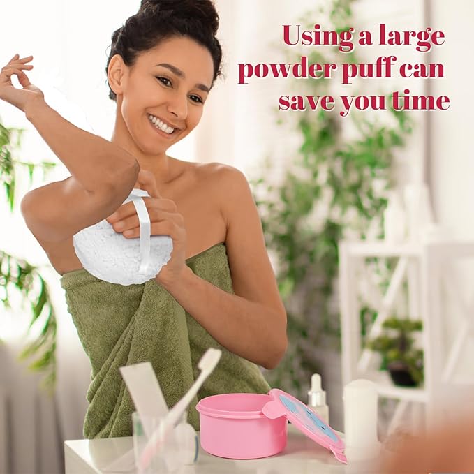 Extra Soft Powder Puff, 6" x 3" Large Body Powder Applicator, Dusting Powder Puffs with Loose Powder Container for Women (White)