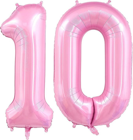 Pastel Pink 10 Balloon Number,40 Inch Light Pink 10 Balloons Large Helium Foil Mylar Number 10 Balloon for Birthday Party Anniversary Decorations
