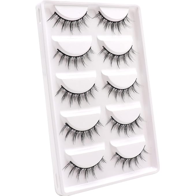 Veleasha Manga Lashes Spiky False Eyelashes 100% Handmade Eyelashes Anime Fake Lashes Lightweight Wispy Lashes 5 Pairs Pack (6D75)
