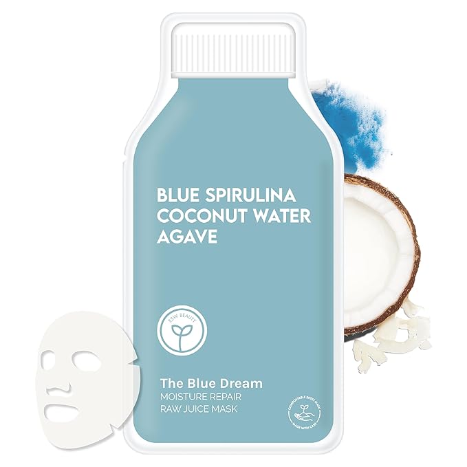 ESW Beauty The Blue Dream - Moisture Repair Raw Juice Face Mask - Hydrating with Blue Spirulina, Coconut Water & Agave for Dry, Sensitive Skin - Replenishes & Fights Aging