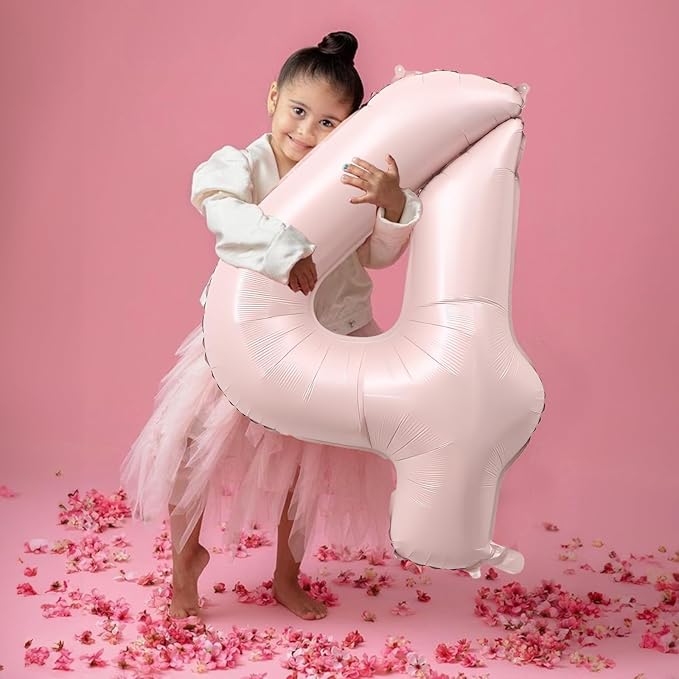 40 Inch Pastel Pink Number Balloon 4, Large Self Inflating Retro Dusty Pink Foil 4 Number Balloons 0-9, Digital 4 Helium Balloons Set for Girls 4th Birthday Boho Women Anniversary Party Decorations