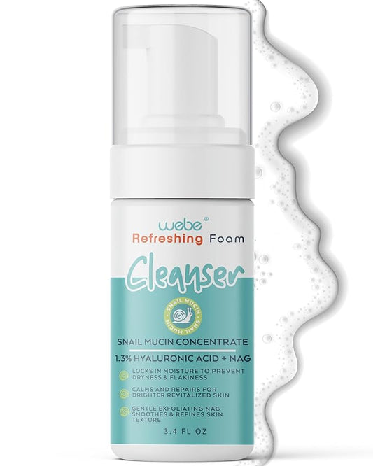 WEBE Refreshing Gentle Foam Cleanser | Snail Mucin, Hyaluronic Acid, N-Acetyl Glucosamine | Hydrating & Soothing Formula for Radiant, Moisturized Skin | Natural Skincare for all Skin Types