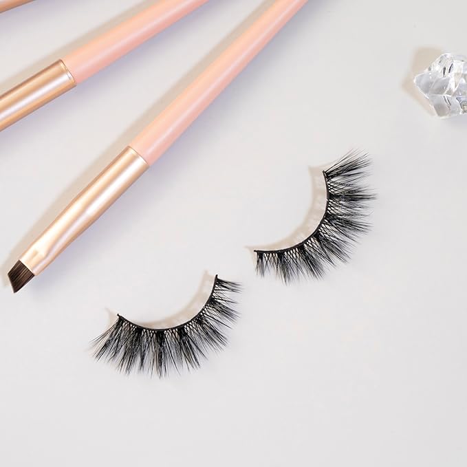 3D Clear Band Lashes 14mm Natural Soft Faux Mink Lashes C/D Curl Cat Eye Wispy Fake Eyelashes Short Cross Reusable False EyeLashes 7 Pairs (No.368)