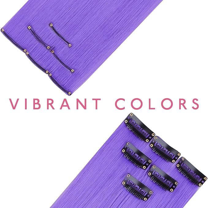 WENNALIFE 12 PCS Light Purple Hair Extensions Clip in, Colored Clip in Hair Extensions for Kids Highlights Rainbow Hair Clips for Girls Synthetic Straight Pop-up Style Colorful Girls Hair Accessories
