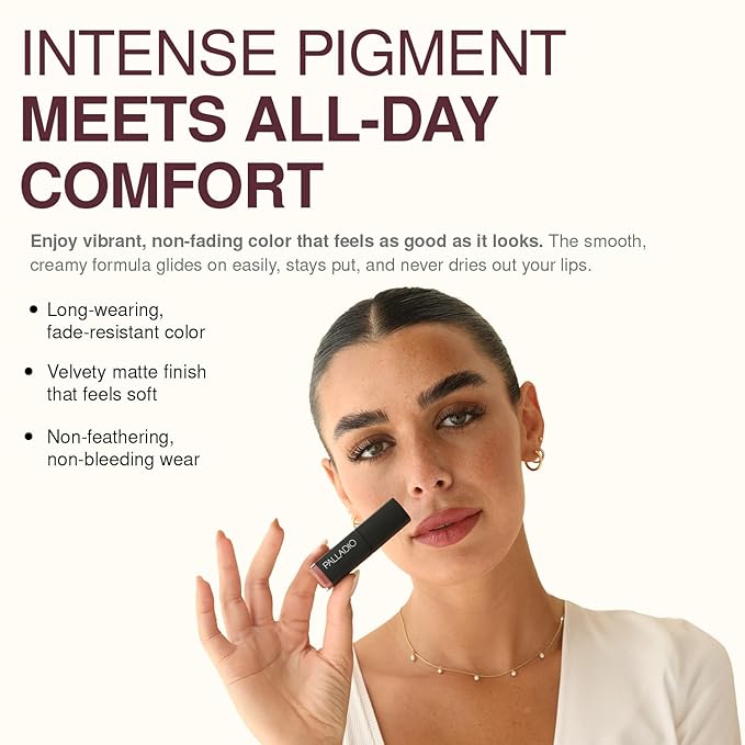 Palladio Herbal Matte Lipstick, Creamy and Full Coverage Long Lasting Matte Lipstick, Regal Café