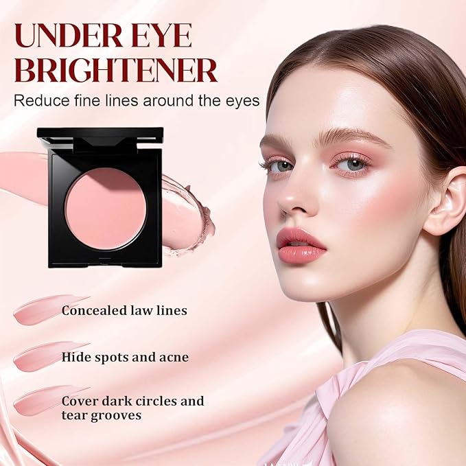 Colored CC Undereye Corrector, Eye Concealer Undereye Color Corrector for Dark Circles, Clay Neutralizing Makeup Under Eye Hydrating Concealer with Brush (Pink, Small)