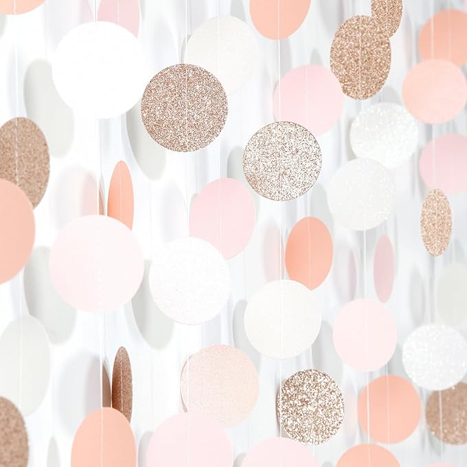 Rose-Gold Pink-White Birthday Party-Decorations Streamers - 52Ft Baby Bridal Shower Hanging Paper Garland Banner,Bachelorette Wedding Engagement Christmas Supplies Backdrop Graduation Decor Hugtmr