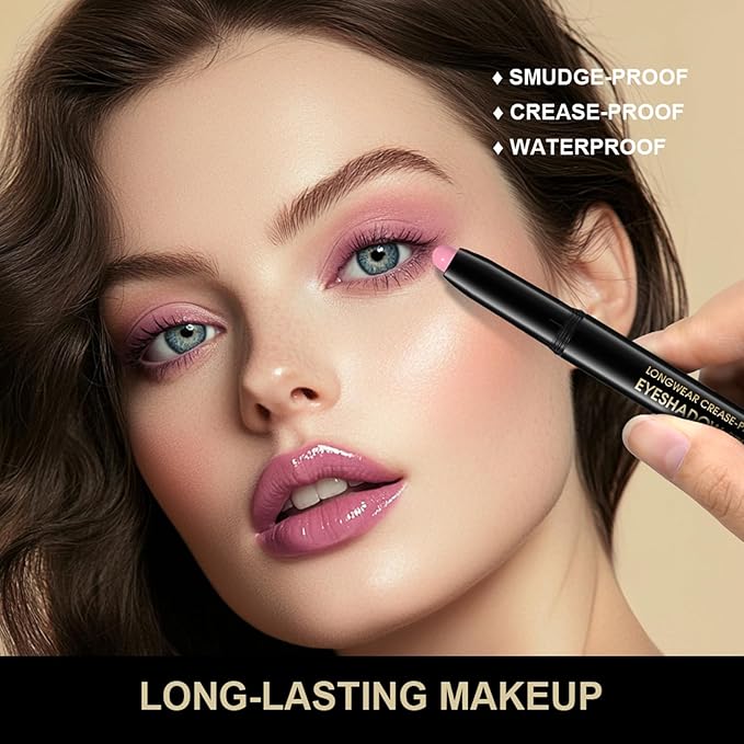 CHIFURE Eyeshadow Stick, Shimmer and Matte Cream Eye Shadow Brightener Sticks Eyeliner Pencil Crayon, Waterproof Long Lasting Eye Highlighter Stick Makeup,0.056 Oz(#7-Sun)