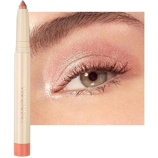 Peach Eyeshadow Stick, Smooth Cream Shimmer Eyeshadow Pencil, Waterproof Long Lasting High Pigmented Hypoallergenic Eye Shadow Highlighter Stick Create Multi-Dimension Eyes Look(20# Peach Shimmer)