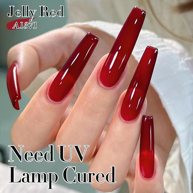 Double Rhythm 15 ML Dark Burgundy Gel Polish Pure Sheer Same Color Same Bottle Soak Off Gel Polish Art Manicure Salon DIY at Home for Women (Jelly Red-A1371)