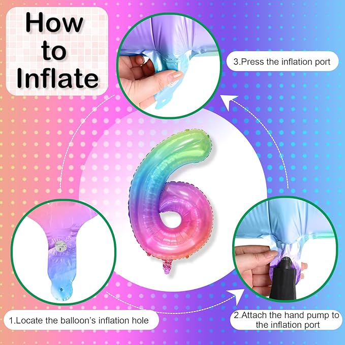 40 Inch 6 Balloon Number, Large Rainbow Foil Number 6 Balloons Birthday Party Decor, Helium Mylar Self Inflating Pastel Colorful Multicolor Balloon for Girls Kids 6th Birthday Anniversary Decorations