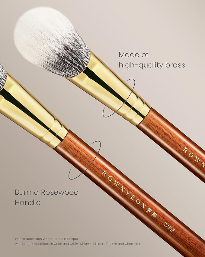 Desert Oak Series Fingertip Contour Brush - Finger-Shaped Dual Goat Hair for Seamless Blush & Sculpting, Bubinga Handle & Brass Ferrule (CM 187)