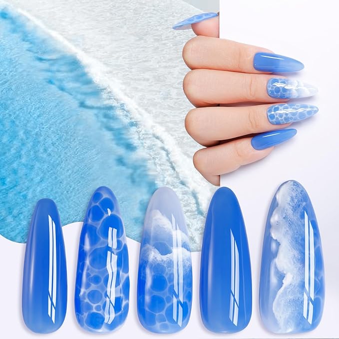 GELLEN Blue Gel Nail Polish Set, UV Gel Polish Baby Navy Cobalt Blue White Glitter Summer Winter Bright 6 Colors Set, Long Lasting No Wipe Soak Off Glossy Manicure Gifts for Women Girls Christmas