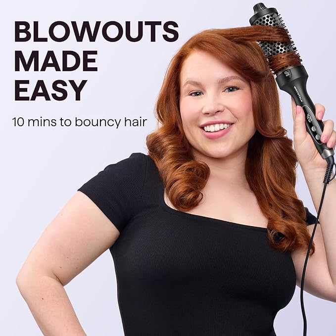 Wavytalk Thermal Brush Blowout Boost Grande, 1.77 Inch Heated Round Brush for Long Hair, Tourmaline Ceramic Negative Ion Technology Reduce Hair Damage, Dual Voltage Black