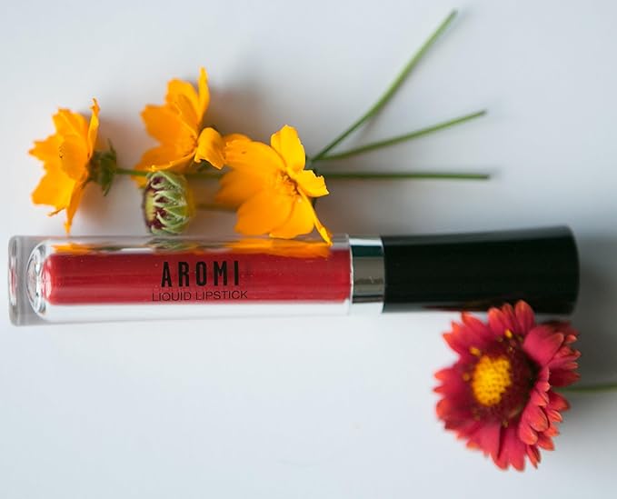 Aromi Bright Red Matte Liquid Lipstick | Red Hot Lip Color, Vegan, Cruelty-free, Long-lasting Lipstick, Waterproof, Handmade (Preppy Red)