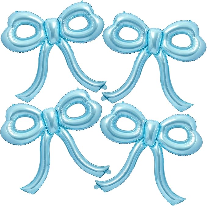 4 Pcs Blue Bow Balloons Bow Birthday Party Decorations for Girl Women Bow Decor Blue Birthday Decorations Giant Light Blue Balloons for Baby Shower Bridal Bachelorette Party Supplies
