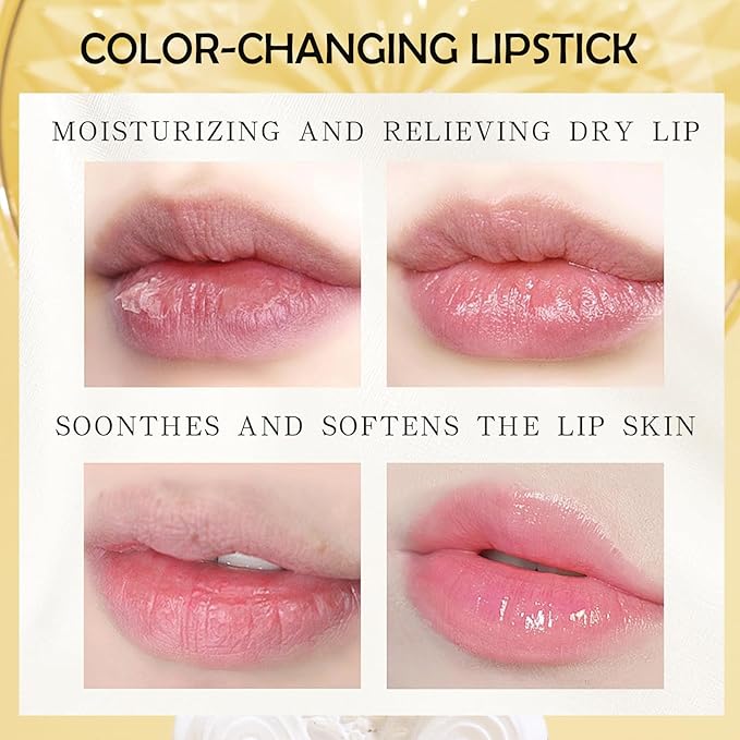 Color Changing Lipstick, Gold Crystal Ph Transfer Proof Color Changing Lipstick, Clear Lip Stick That Changes Color, Hydrating & Non-Sticky Formula, Long Lasting Moisturizing Lip Gloss for Women(2PCS)