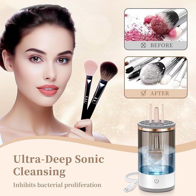 GKZ Electric Brush Cleaner Machine, High Speed Fast Cleaning Plug-in Power Brush Cleaner Ideal for Makeup Brushes & Sponges – Perfect for Home & Professional Use - Purple