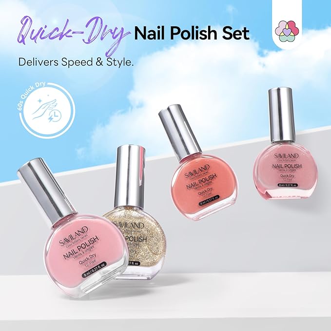 SAVILAND Color Artistry Nail Polish Set: 6Pcs Neutral Nude Pink Glitter Quick Dry Nail Polish Fall Winter Mini 12-Free Fingernail Polish Vegan Nail Toes Lacquer DIY Manicure Women Gift Home Use