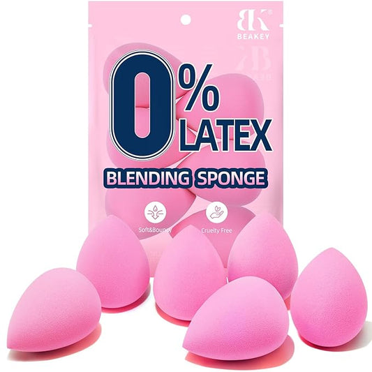 BEAKEY Super Soft Makeup Sponge Set of 6, Makeup Sponges for Foundation, Liquid, Cream and Powder, Pink Beauty Sponge for Blending, 0 Latex Blender