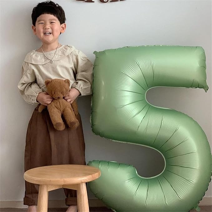 Sage Green 1 Balloons, 40 Inch Giant Olive Green Helium Foil Number 0-9 for Girls, Self Inflating 1st Birthday Balloon for Boys Women Anniversary Baby Shower Jungle Safari Party Decorations Supplies