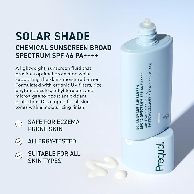 Prequel Skin Solar Shade - Moisturizing Face Sunscreen SPF 46 PA++++ Broad Spectrum UV Protection. Hydrating Sunblock for Dry Skin. Lightweight Travel Size Sun Protection, 1.7oz