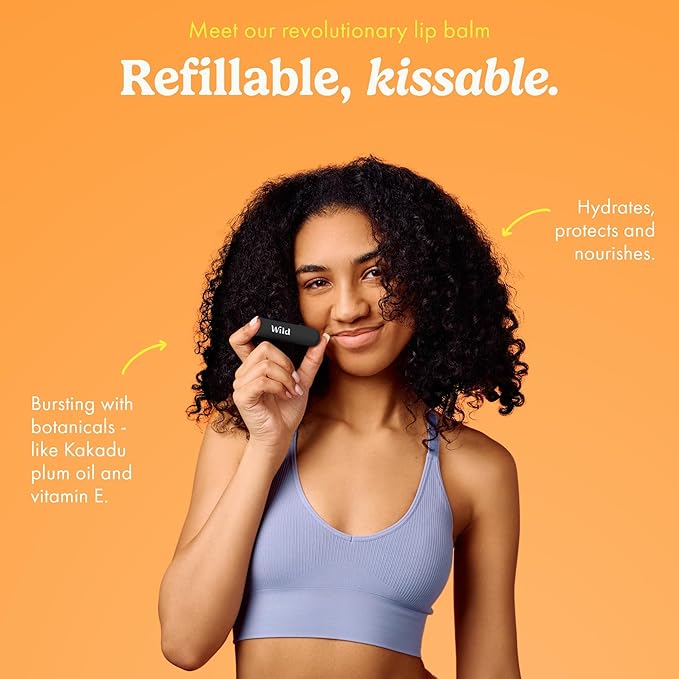 Wild Refillable Lip Balm Starter Kit - Includes Black Aluminum Case & 3 Pack Lip Balm Refills in a Variety of Scents - Includes Passionfruit Swirl, Original and Coconut & Vanilla Scents