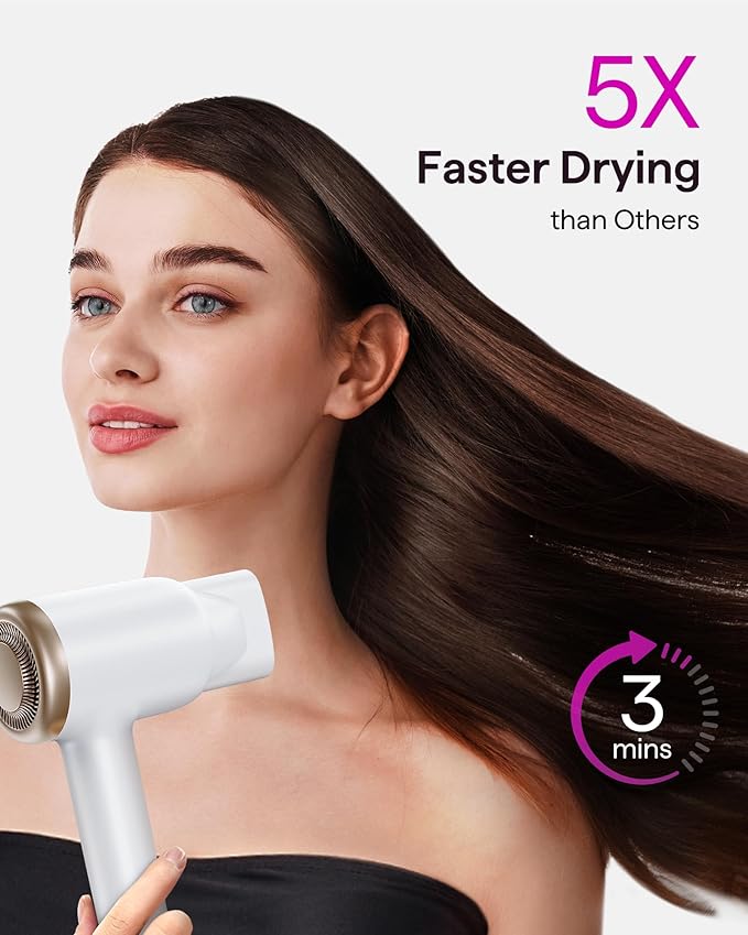 Wavytalk Hair Dryer, Wavytalk Turblow Pro Fast Drying Blow Dryer with Diffuser, High Speed Hair Dryer with 110,000 RPM, Pro Negative Ions for Less Damage, Frizz Smoothing 3 Speeds & 3 Temps, White