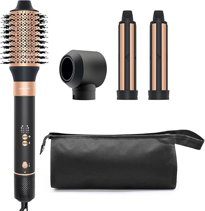 Air Styler Hair Dryer Brush - 110,000 RPM Flexible Hair Styler for Fast Drying/Rotating Curling/Volumizing/Straightening, Auto Wrap Curlers, High-Speed Oval Blow Brush Hair Dryer (Black-Caramel)