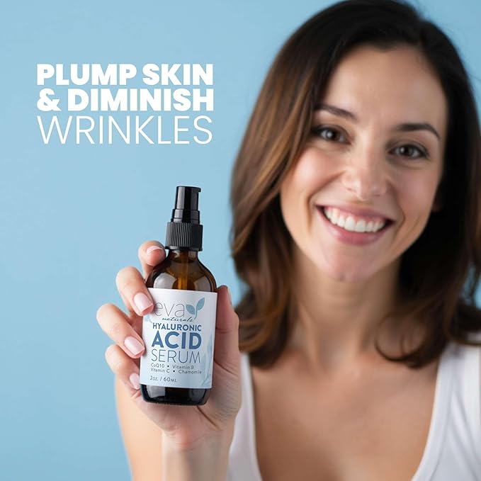 Eva Naturals Hyaluronic Acid Serum for Face – Pure Facial Gel with Natural Moisturizing Factors + HA – Anti-Aging Face Serum for Wrinkles, Fine Lines, Dry Skin, Lifted Glow – 2 oz