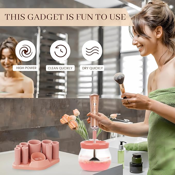Electric Makeup Brush Cleaner and Dryer Machine - Super Fast Clean and Dry Make Up Brushes - Automatic Cosmetic Brush Spinner Washer Tools