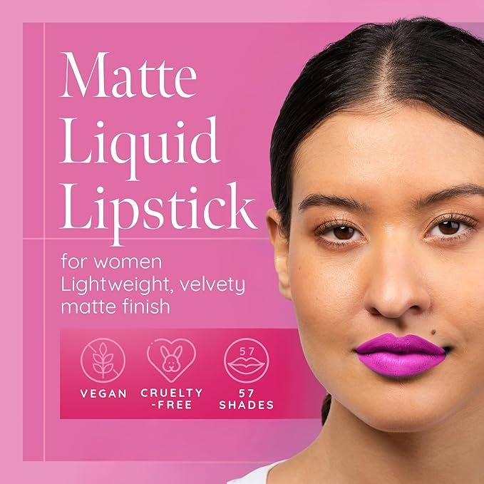 Aromi Bright Pink Matte Liquid Lipstick | Long-Lasting, Magenta Fuchsia Lip Color for Women, Blue Undertones, Vegan, Waterproof (Pink Peonies)