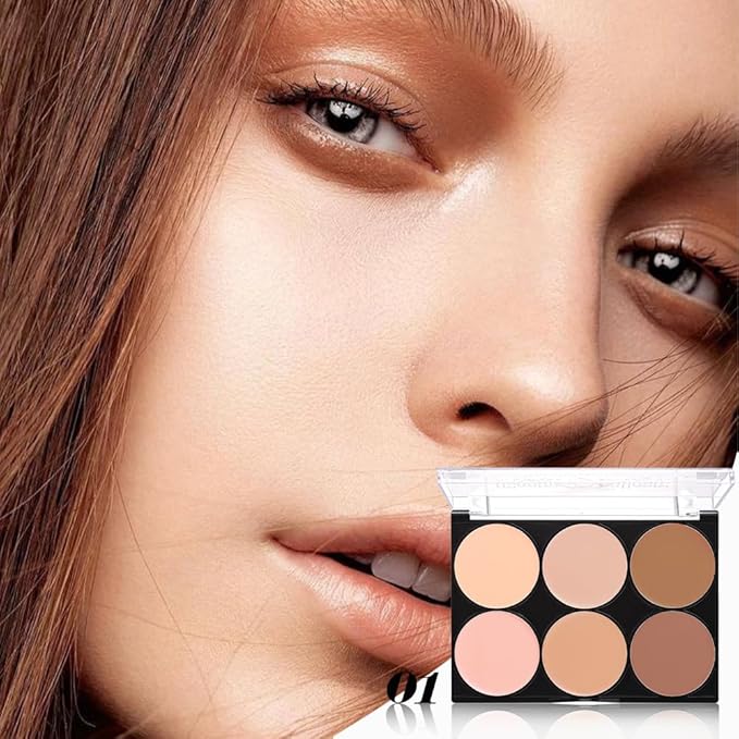 evpct 6 Colors Concealers Full Coverage Cream Contour Palette with Brush for Older Women, Under Eye Color Corrector Tri Color Pot Concealer Palette for Dark Circles Mature Skin Makeup, Waterproof, B1