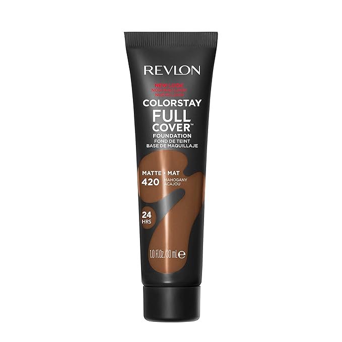 Revlon ColorStay Full Cover Longwear Matte Foundation, Heat & Sweat Resistant Lightweight Face Makeup, Mahogany (420), 1.0 oz