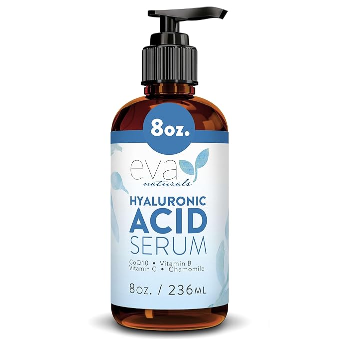 Eva Naturals Anti-Aging Hyaluronic Acid Serum For Face - Professional & Potent Hydrating Anti-Wrinkle Formula For Fine Line & Uneven Skin Tone - Contains Vitamin C, B, & E, Paraben Free (8 Oz)