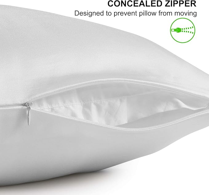 ALASKA BEAR 100% Pure Mulberry Silk Pillowcase for Curly Hair Pillow Slip Cover Machine Washable Body Size(1pc, Cool White)