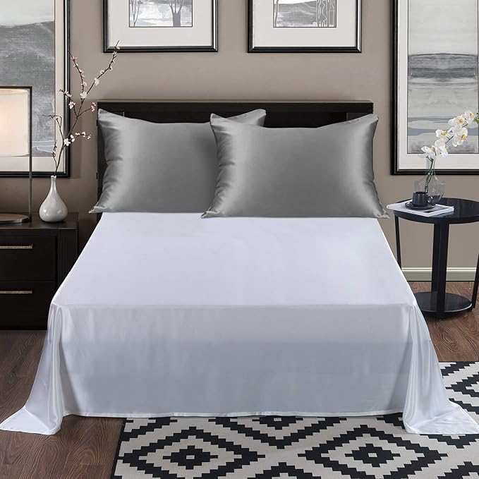 ALASKA BEAR Silk Pillowcase Men Women Beauty Anti Face Wrinkle Pillow Slip Case Real Mulberry Silk Queen Size with Zipper Closure (1pc, Iron Grey)