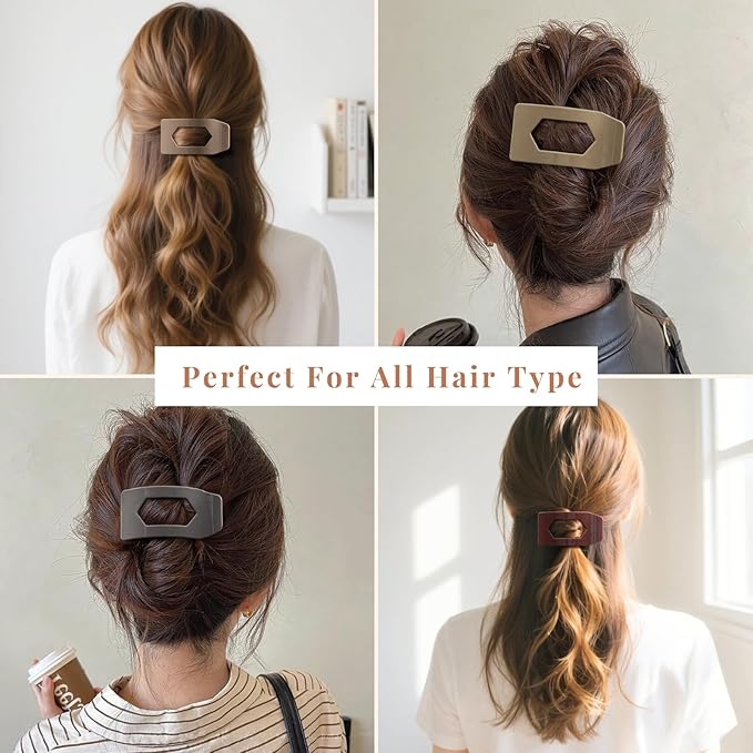 8 Pack Flat Hair Clips for Women – Glossy Neutral No-Slip Flat Claw Clips for Thick & Thin Hair, Large Strong Hold Square Rectangle Hair Accessories for Work & Stylish Fall Outfits