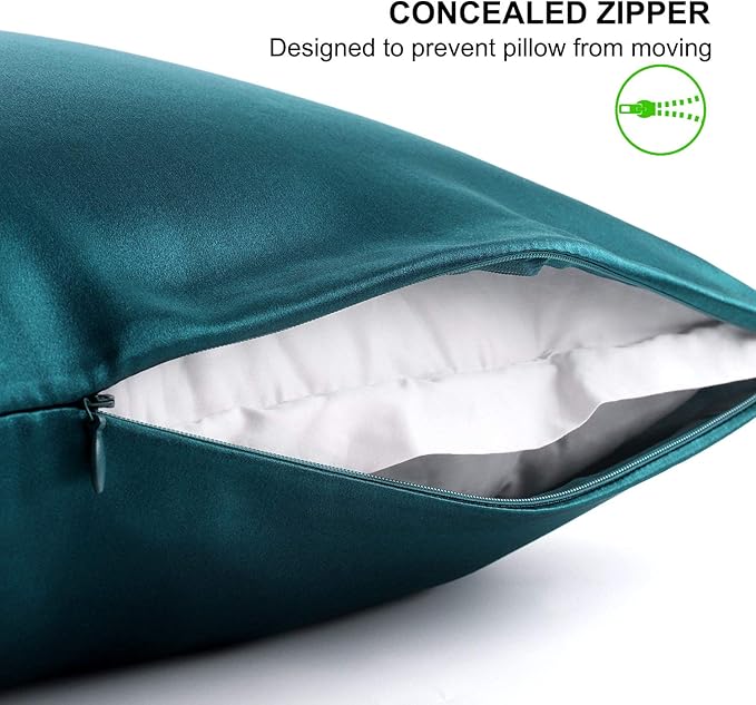 ALASKA BEAR Silk Pillowcase for Hair and Skin, Set of 2 Pure Genuine 22 Momme Mulberry Silk Pillow Cases Standard Size for Bliss Sleep Better Than Poly Satin, Zipper Closure(2pc,Teal Sapphire)