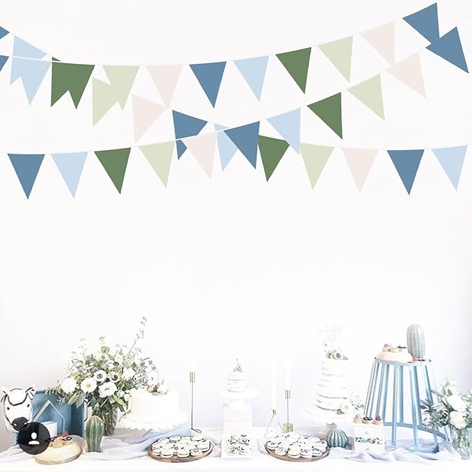 32Ft Blue Green Party Decorations Retro Blue Green Fabric Triangle Banner Flag Banner Pennant Garland Streamers for Graduation Hole in One Wedding Birthday Baby Shower Masters Golf Party Decoration