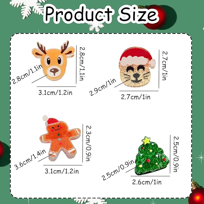 12 Pcs Christmas Hair Claw Clips Santa、Claus、Xmas Tree、House、Elk and Hat Design Small Claw Clips Strong Hold Jaw Clip Mini Hair Clips for Women Girls Hair Accessories