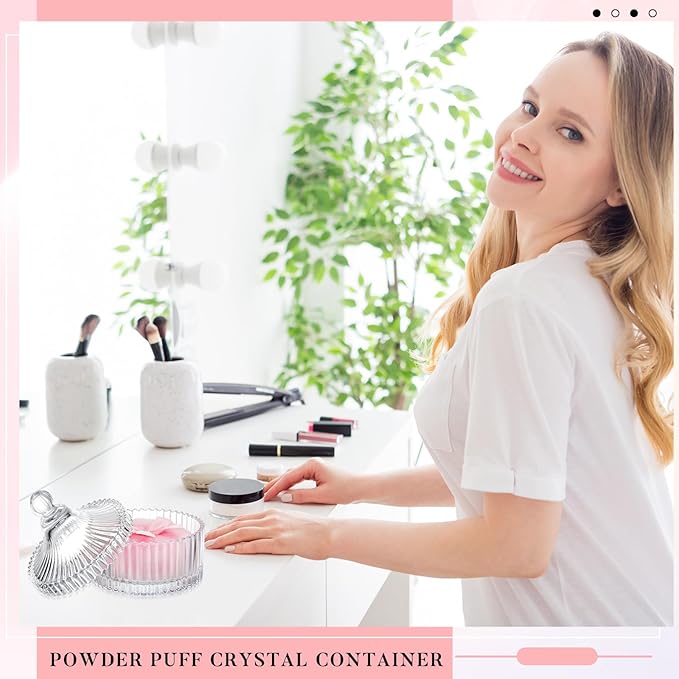 Tioncy 3 Pcs Large Body Powder Puff and Container Powder Container with Puff Crystal Case Soft Washable Reusable Velour Face Body Glitter Wet Dry Makeup(Simple,Clear)