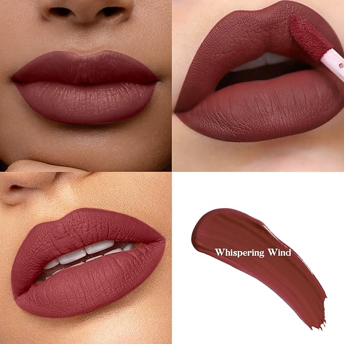 Nude Brown Liquid Lipstick for Women - Mate Long Lasting Smudge-Proof Transfer-Resistant Lip Color Waterproof Non-Transfer Formula (Whispering Wind)