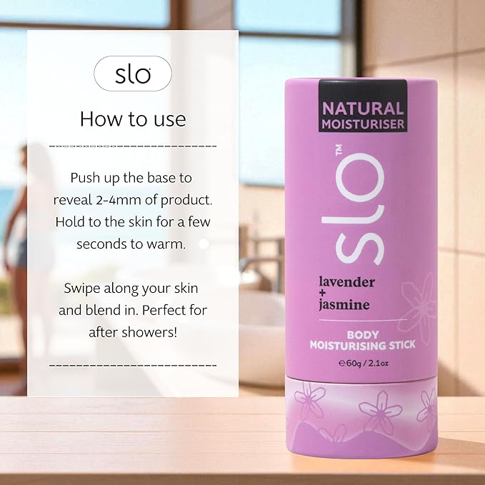 Slo Natural Moisturizing Stick | Body Balm with Organic Ingredients | Hydrating Nourishing | Coconut, Cocoa Butter & Antioxidants | Travel-Friendly | Rose Vanilla & Lavender Jasmine | 2x2.1oz/60g