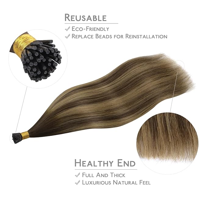 WENNALIFE I Tip Hair Extensions Human Hair, 50g 50s 22 Inch Balayage Chocolate Brown to Caramel Blonde Remy Itip Human Hair Extensions Invisible Itips Straight I Tips Fusion Extensions Real Human Hair