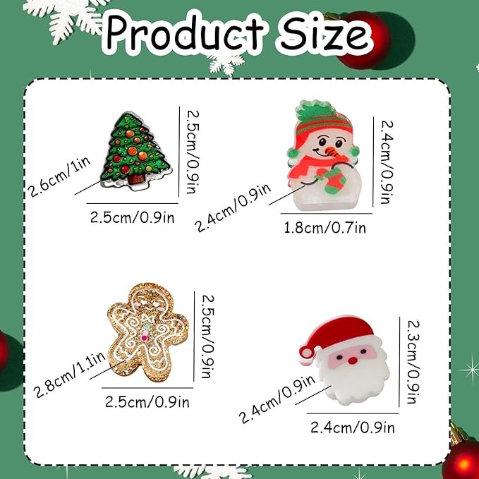 8 Pcs Christmas Hair Clips Snowman Gingerbread Man Snowflake Bell Christmas Tree Design Cute Mini Claw Clips Colorful Hair Clips for Women