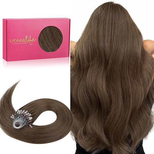 WENNALIFE Microlink Hair Extensions Human Hair, 50g 50s 16 Inch Light Ash Brown Remy Micro Bead Hair Extensions Real Human Hair Micro Link Micro Loop Micro Ring Hair Extensions Invisible Straight