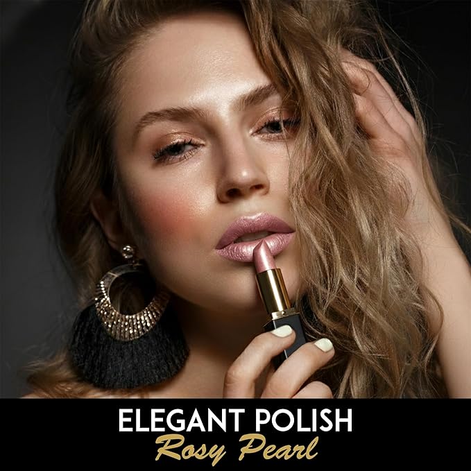 L'Paige Designer Lipstick - Rosy Pearl Color with Aloe Vera, Moisturizing and Long-Lasting Formula, Silky Silvery Pink Finish, Hydrating Lip Color for Soft, Smooth Lips, All-Day Wear, Shade L56